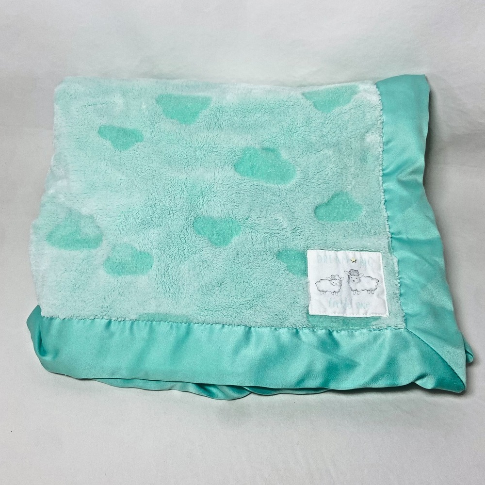 Carters Dream Big Little One Green Teal Cloud Baby Blanket Satin Trim Lovey Lamb